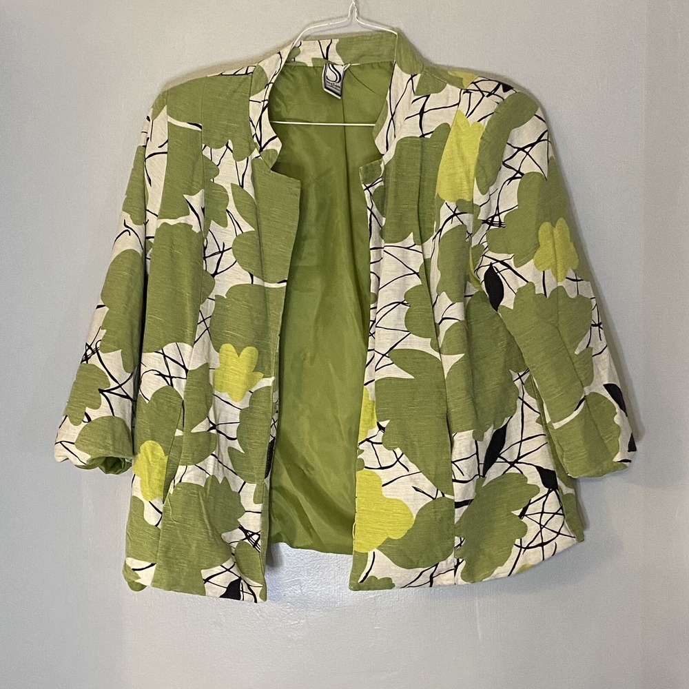 Silkland Collection size L large black and green bamboo jacket 100% silk